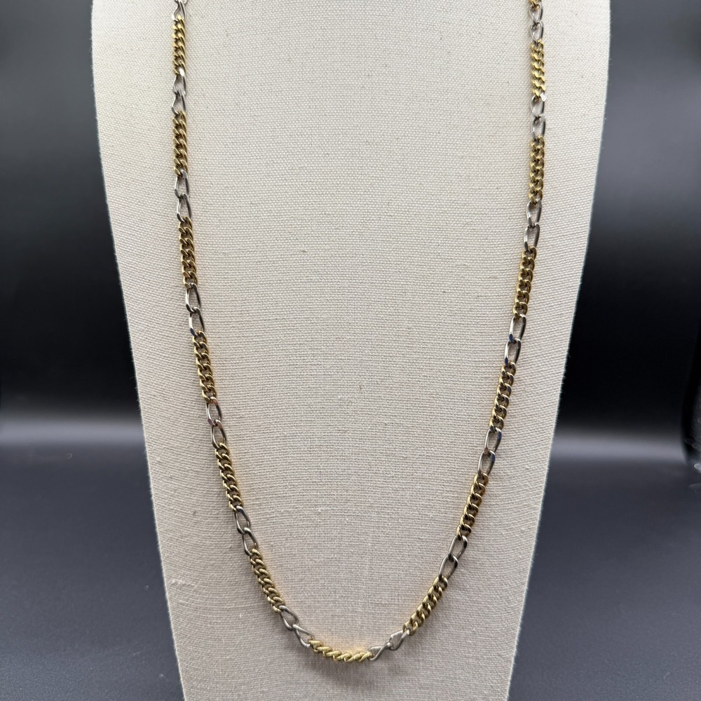 Two Tone Gold & Silver Tone Link Chain Necklace Long Unisex Layering Statement